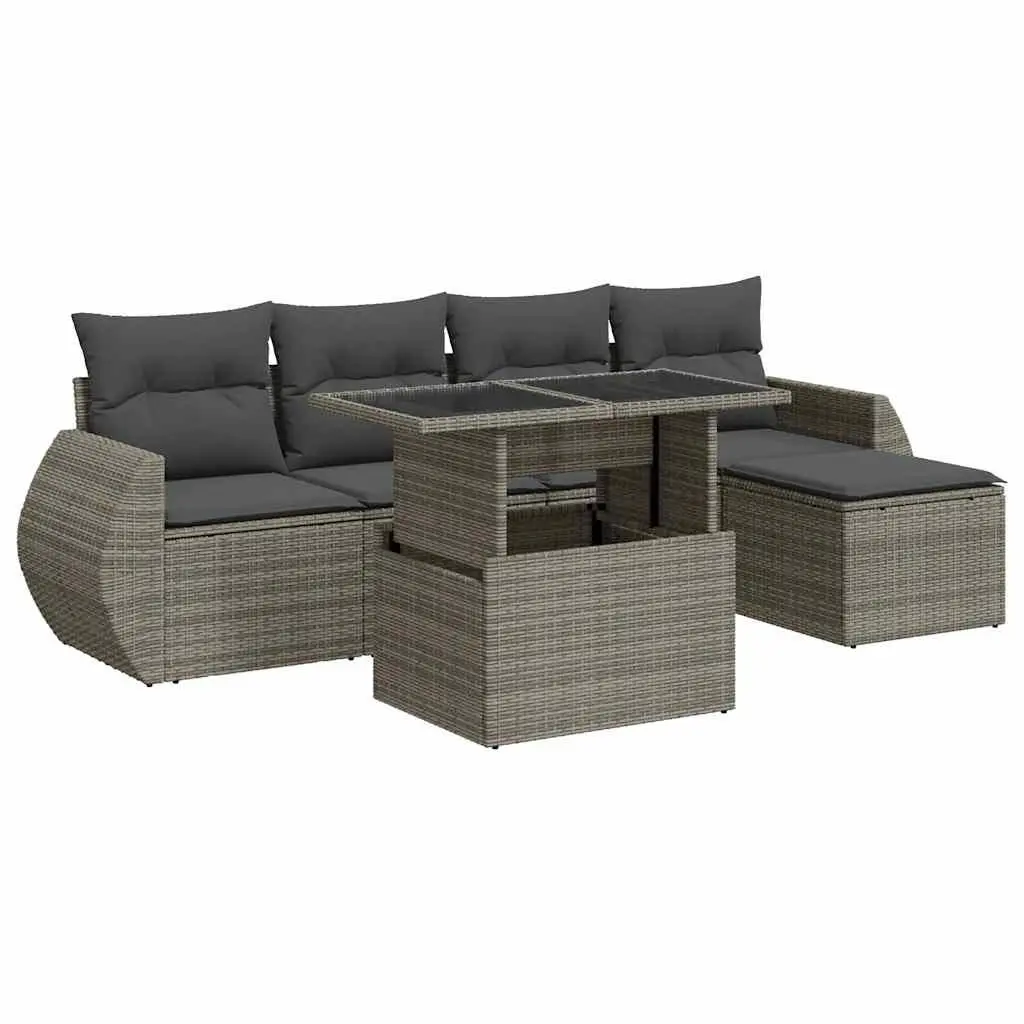 Outdoor Patio Furniture Set Grey 6 Piece Sofa with Cushions and Storage Compartments