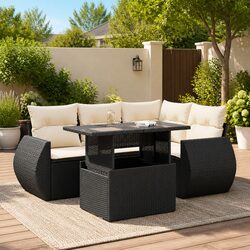 Garden Sofa Set 5 Piece Outdoor Furniture Patio Black Poly Rattan with Cushions