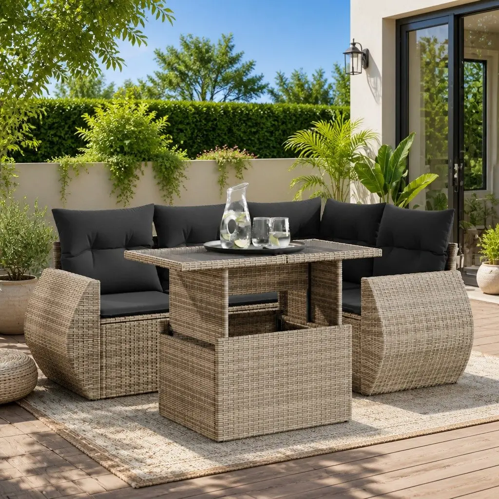Garden Sofa Set 5 Piece Outdoor Furniture Grey Poly Rattan Patio Lounge