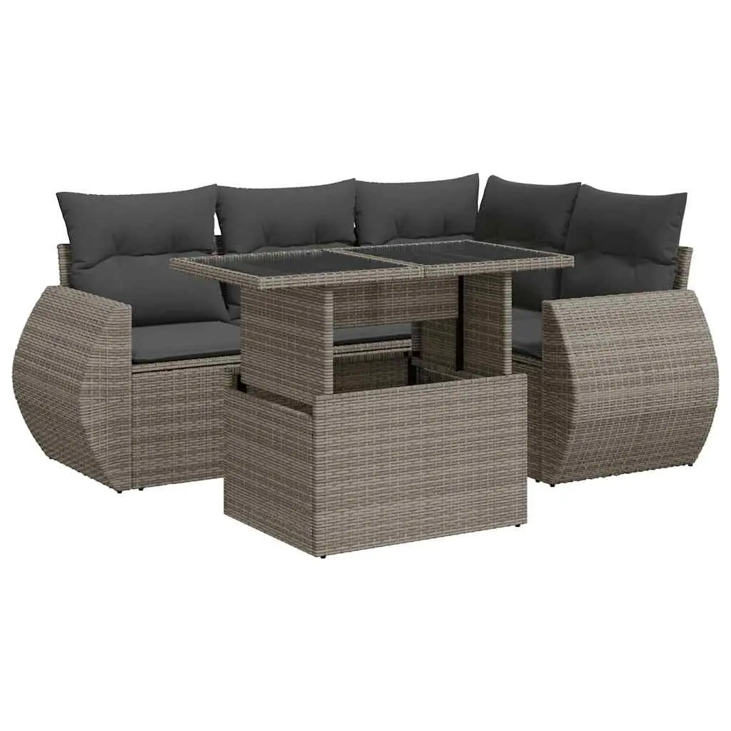 Garden Sofa Set 5 Piece Outdoor Furniture Grey Poly Rattan Patio Lounge