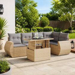 Garden Sofa Set 6 Piece Outdoor Furniture Beige Poly Rattan Patio Lounge with