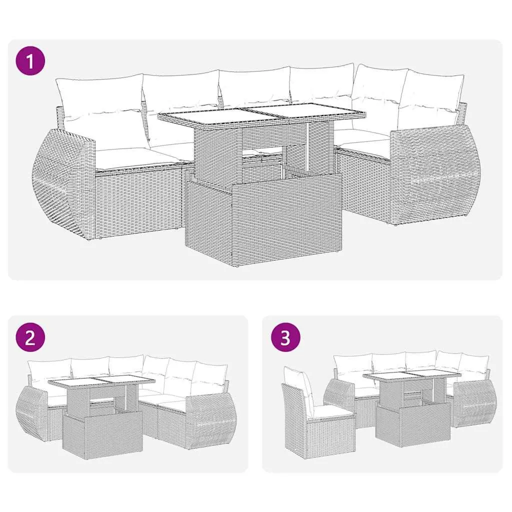 Garden Sofa Set 6 Piece Outdoor Furniture Beige Poly Rattan Patio Lounge