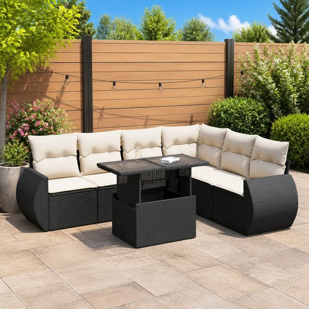 Garden Sofa Set 7 Piece Outdoor Furniture Patio Seating Black Poly Rattan with