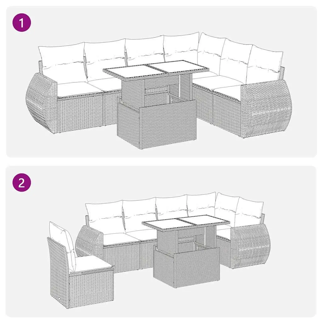 7 Piece Outdoor Garden Sofa Set Beige Rattan with Cushions