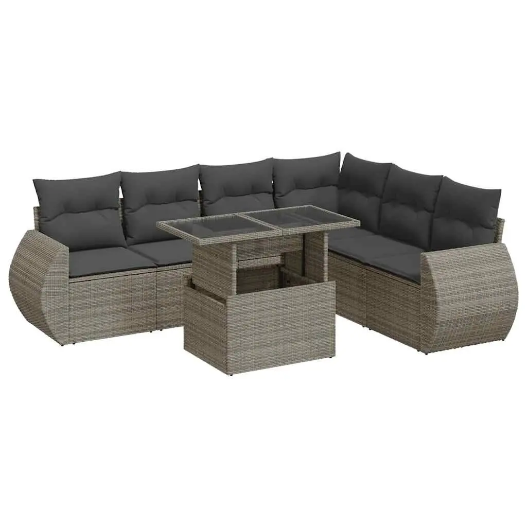 7 Piece Garden Sofa Set Outdoor Patio Furniture Grey with Storage Cushions