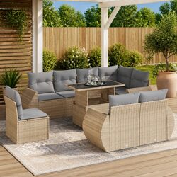 Stylish Beige Outdoor Sofa Set: 9 Pieces with Storage