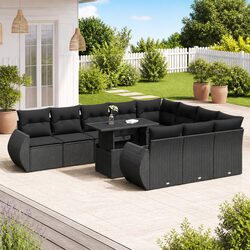 Comfortable 11-Piece Black Garden Sofa with Storage