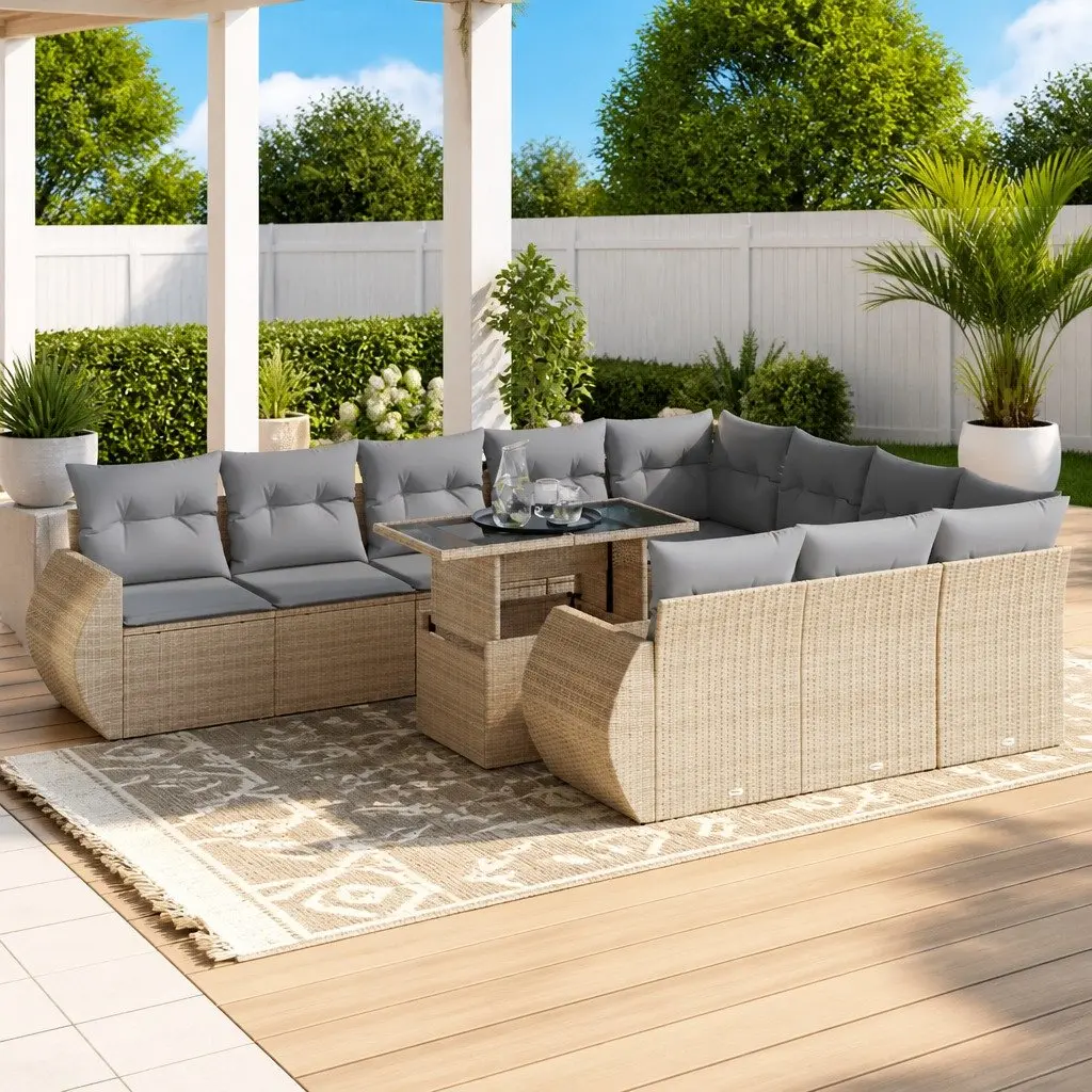 Beige 11 Piece Outdoor Sofa Set