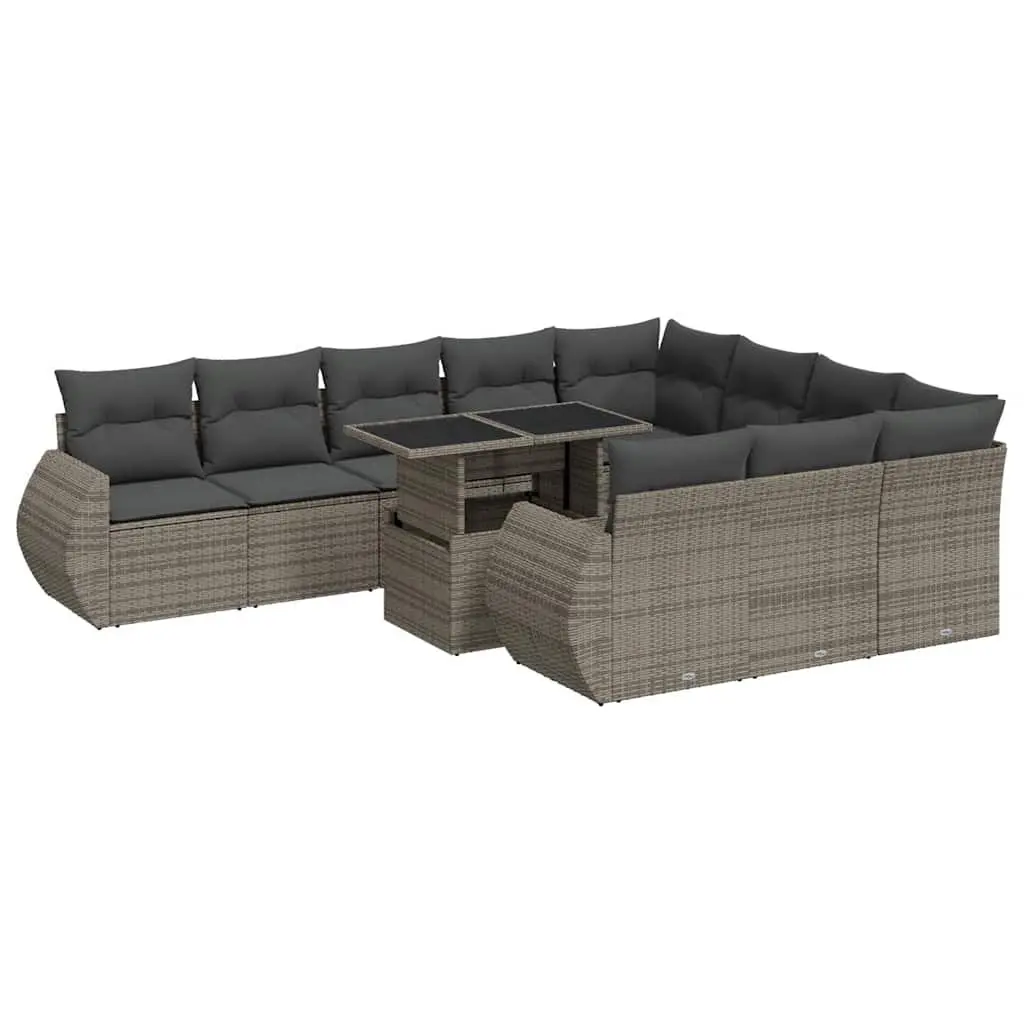 Garden Sofa Set Modular Outdoor Furniture 11 Piece Grey Poly Rattan