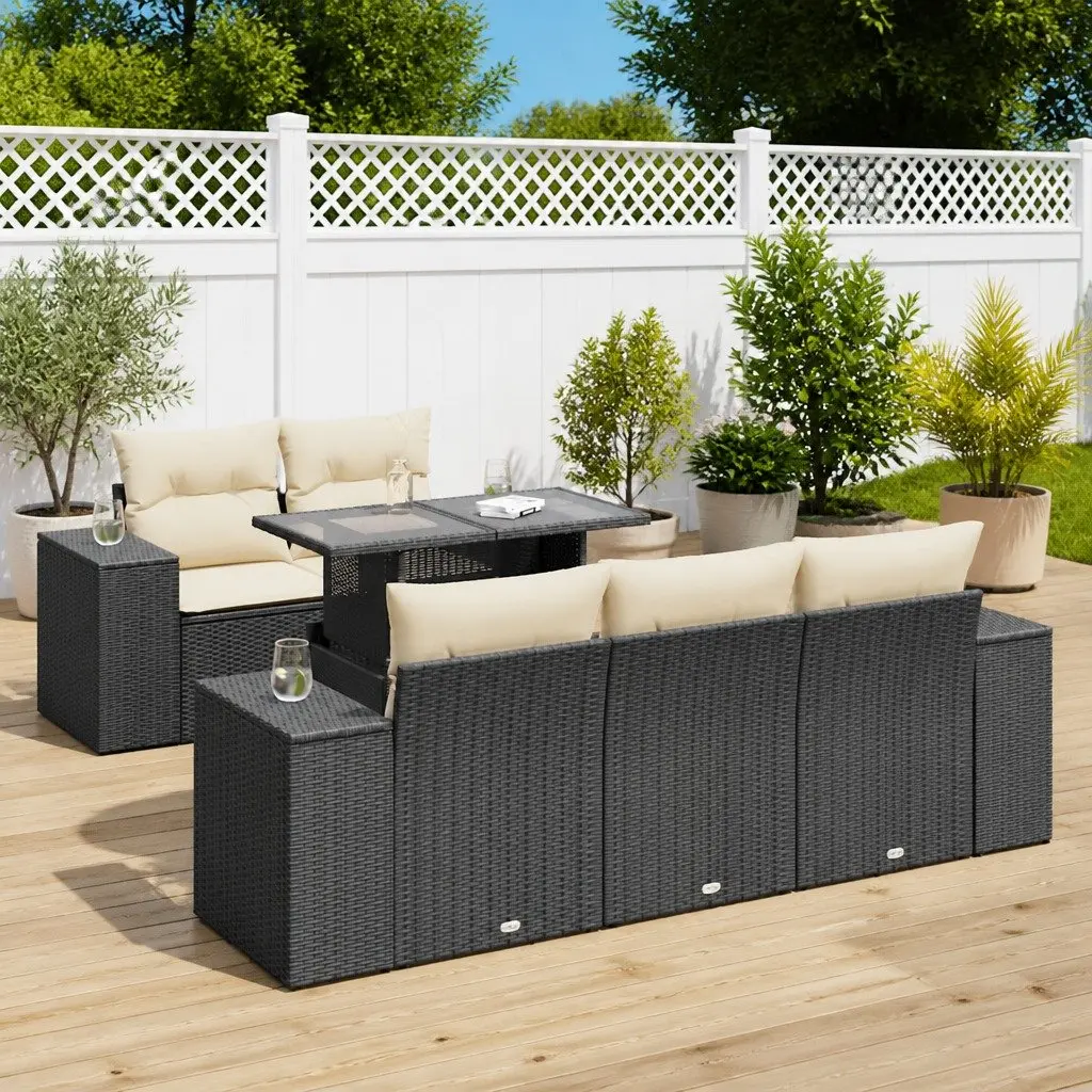 Garden Sofa Set 6 Piece Outdoor Furniture Black Poly Rattan Modular Patio Lounge