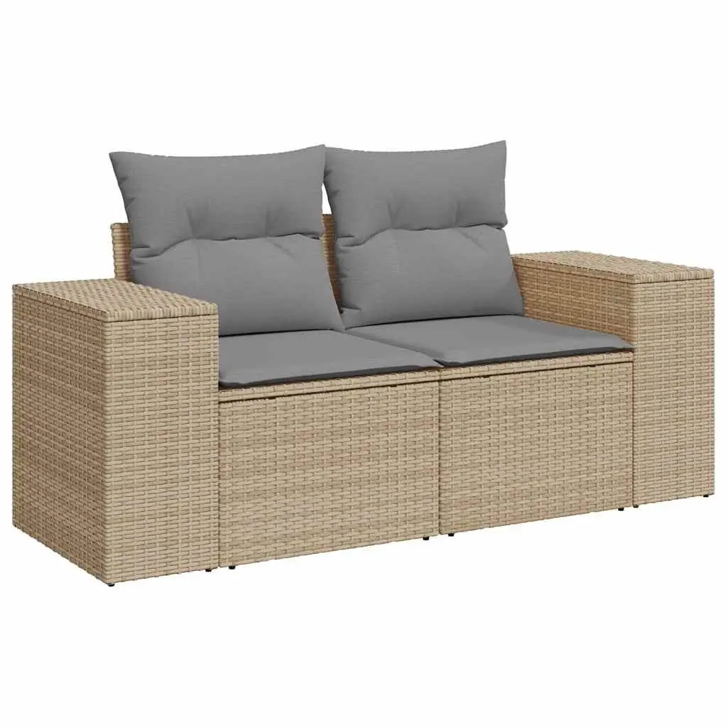 Garden Sofa Set 7 Piece Outdoor Furniture Patio Beige Poly Rattan with Cushions