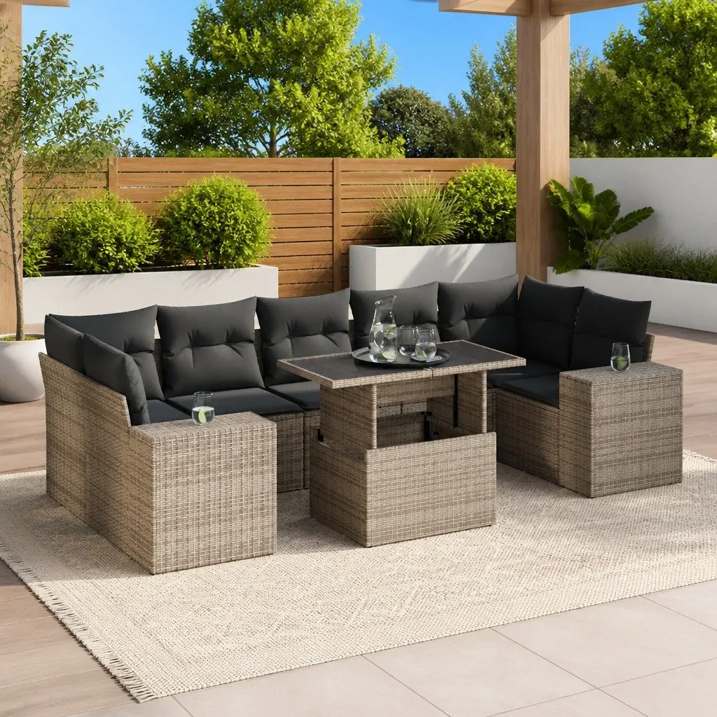 Garden Sofa Set 8 Piece Outdoor Furniture Grey Poly Rattan Patio with Cushions