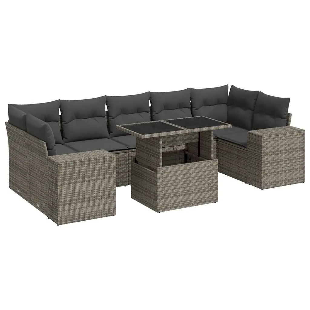 Garden Sofa Set 8 Piece Outdoor Furniture Grey Poly Rattan Patio with Cushions