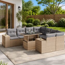 Comfortable and Durable 9-Piece Beige Garden Sofa Set