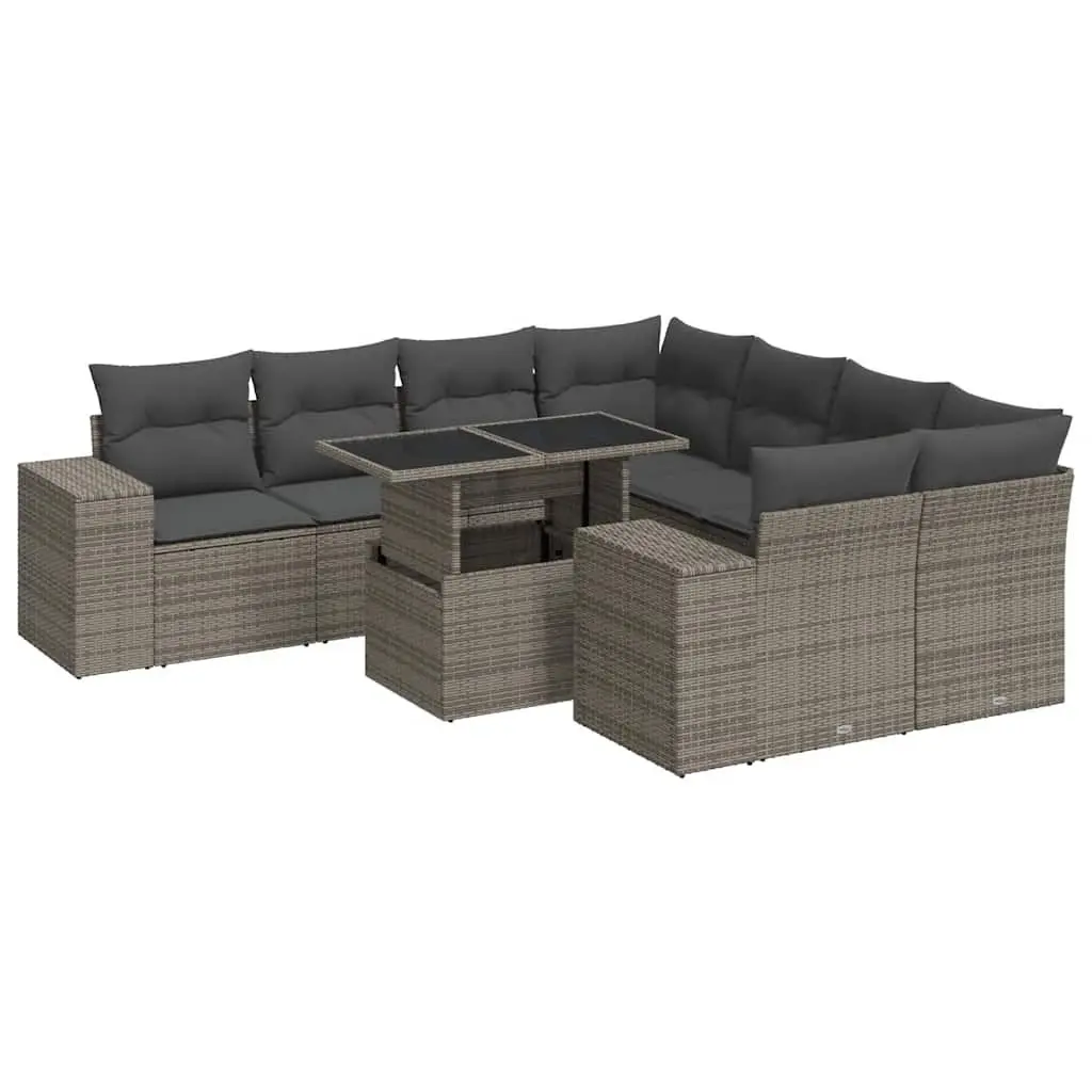 Garden Sofa Set 9 Piece Outdoor Furniture Modular Grey Poly Rattan