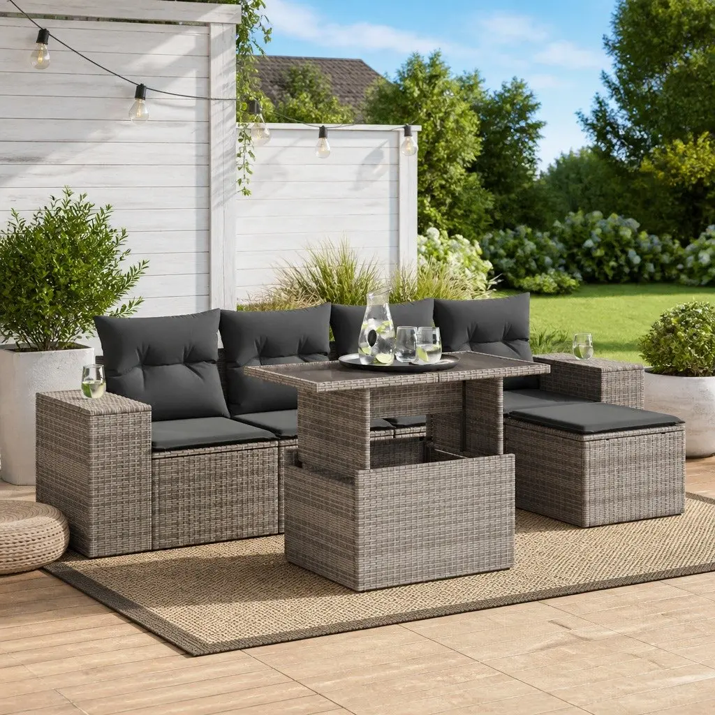 Garden Sofa Set 6 Piece Outdoor Furniture Grey Modular Patio Seating