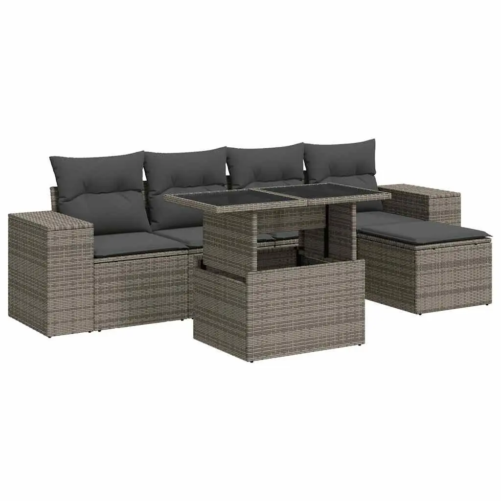 Garden Sofa Set 6 Piece Outdoor Furniture Grey Modular Patio Seating