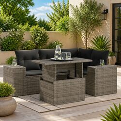 Garden Sofa Set 5 Piece Outdoor Furniture Grey Poly Rattan Patio Seating With