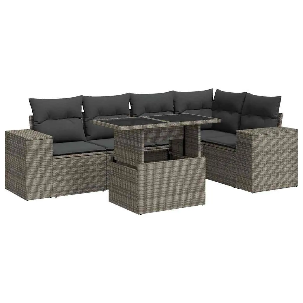 Garden Sofa Set Modular Outdoor Furniture 6 Piece Grey PE Rattan