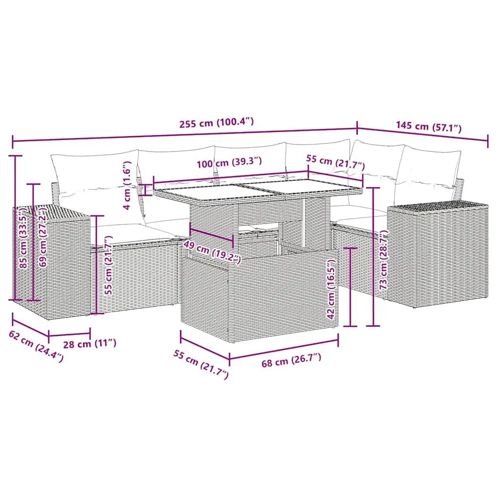 Garden Sofa Set Modular Outdoor Furniture 6 Piece Grey PE Rattan