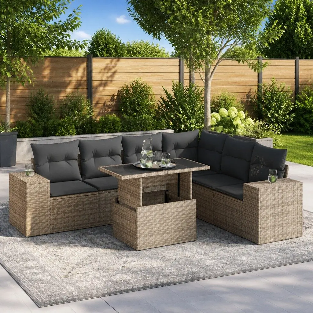 7 Piece Garden Sofa Set Grey Outdoor Patio Furniture with Storage