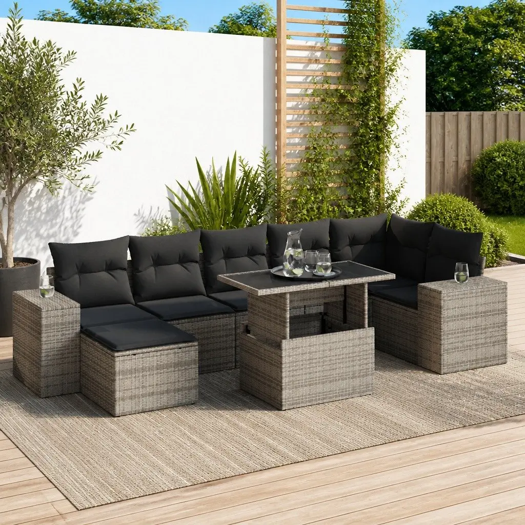 Garden Sofa Set 8 Piece Outdoor Furniture Grey Poly Rattan Patio Lounge
