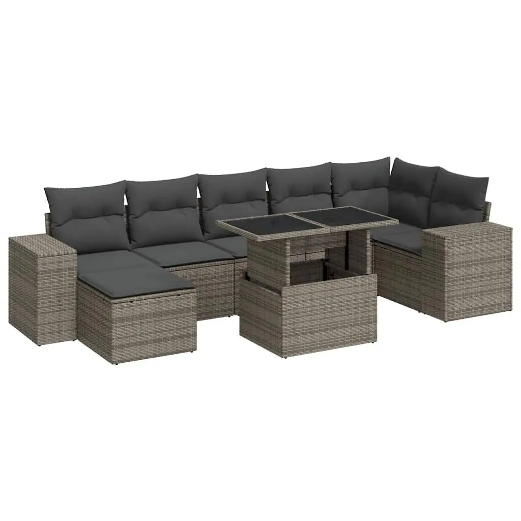 Garden Sofa Set 8 Piece Outdoor Furniture Grey Poly Rattan Patio Lounge
