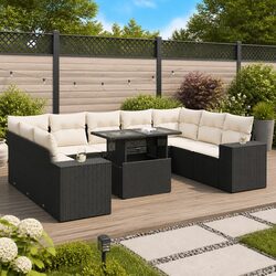 Comfortable 10-Piece Black Sofa Set for Outdoor Relaxation