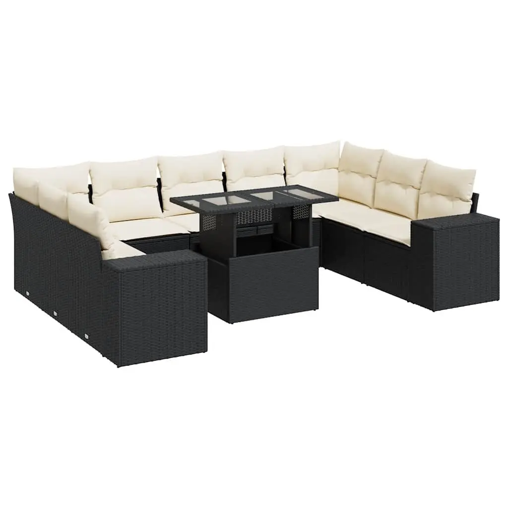 Garden Sofa Set 10 Piece Outdoor Furniture Black Poly Rattan Modular