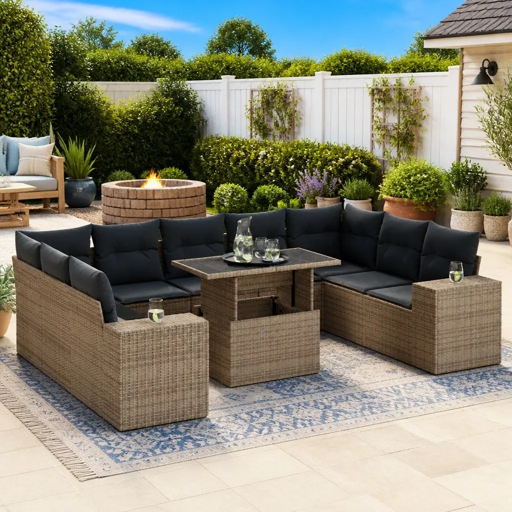 Garden Sofa Set Modular Outdoor Furniture 10 Piece Grey Poly Rattan
