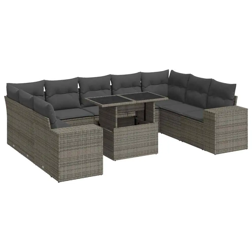 Garden Sofa Set Modular Outdoor Furniture 10 Piece Grey Poly Rattan