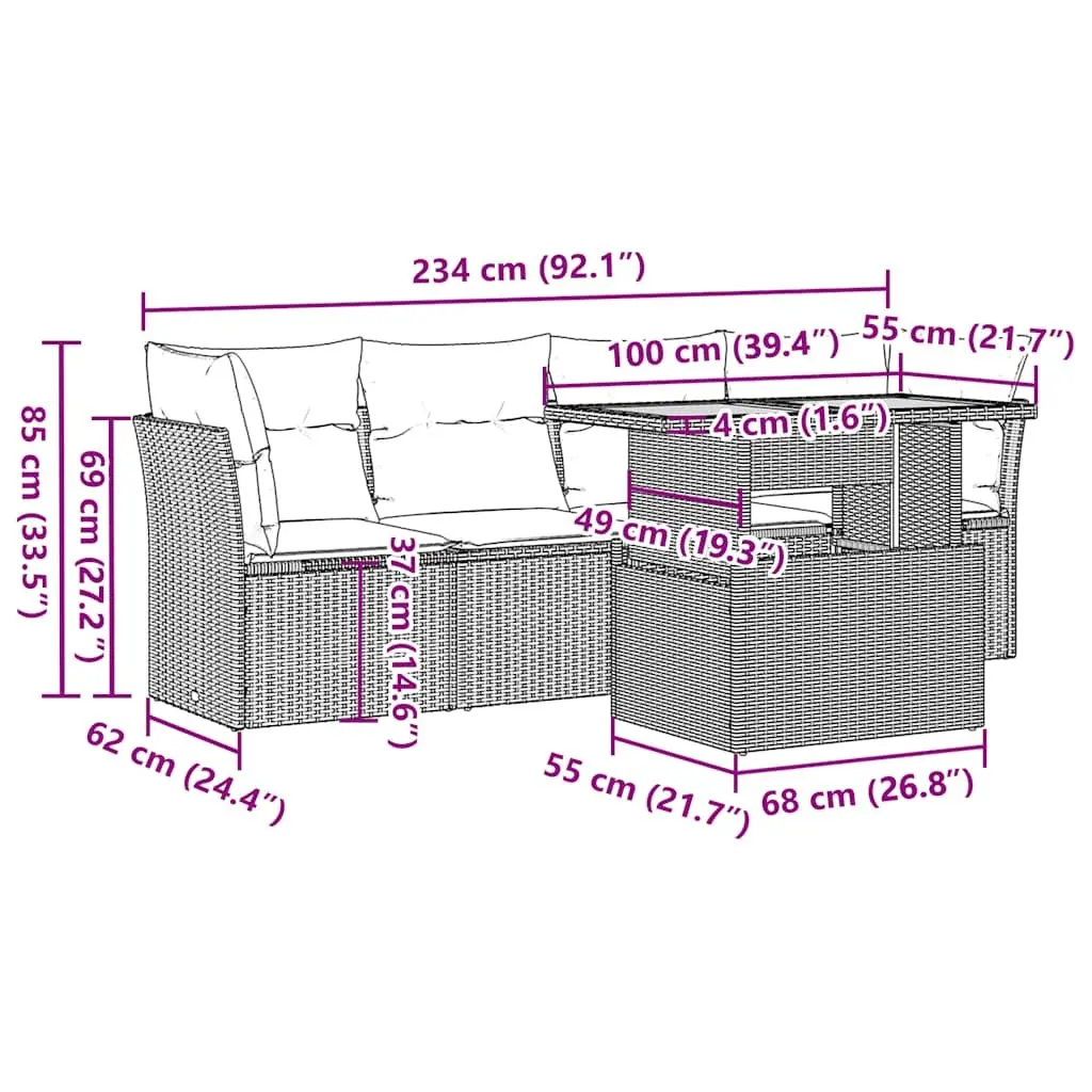 Garden Sofa Set 5 Piece Outdoor Furniture Patio Lounge Black Rattan