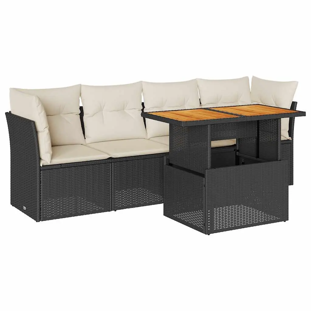 Garden Sofa Set 5 Piece Outdoor Furniture Patio Black Poly Rattan with Cushions