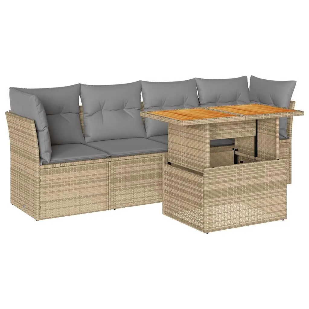 5 Piece Garden Sofa Set Beige Outdoor Furniture Patio Seating