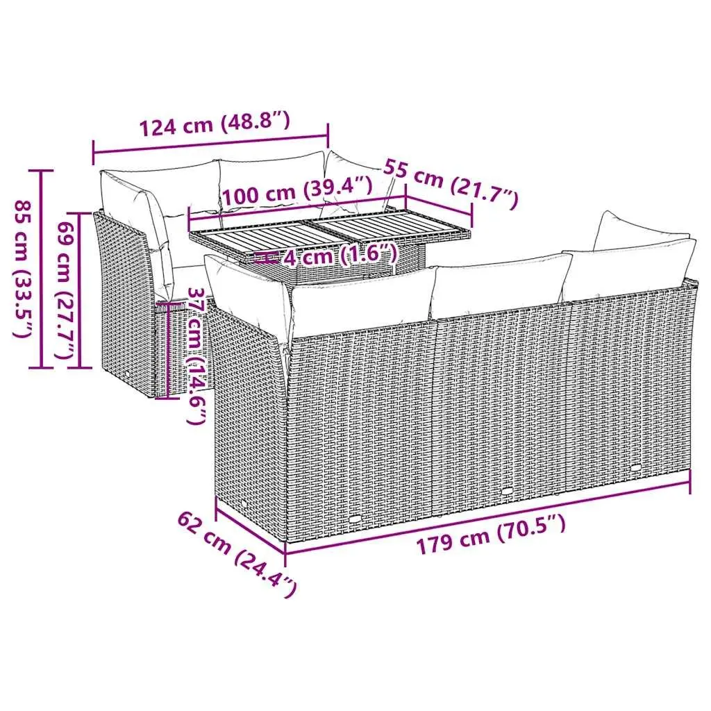 Garden Sofa Set Outdoor Furniture 6 Piece Modular Beige