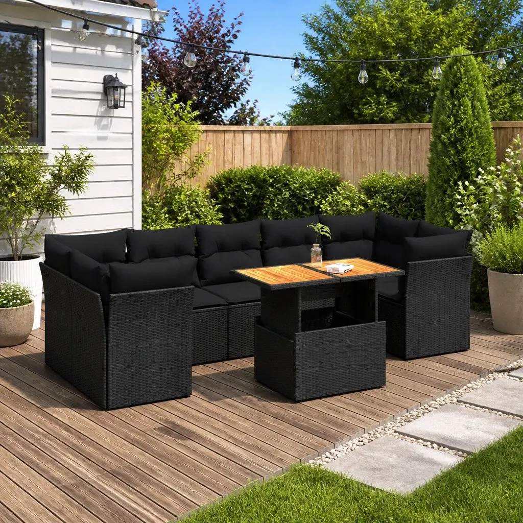 Garden Sofa Set 8 Piece Outdoor Furniture Black Poly Rattan Modular Patio