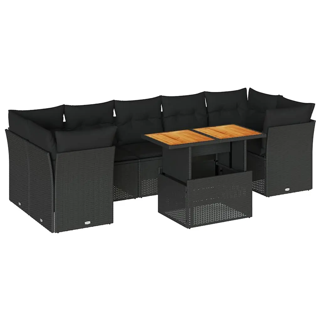 Garden Sofa Set 8 Piece Outdoor Furniture Black Poly Rattan Modular Patio