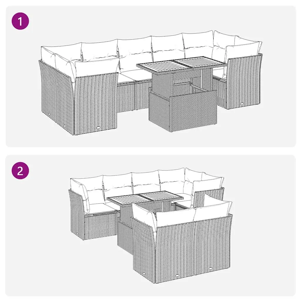 Garden Sofa Set 8 Piece Outdoor Furniture Black Poly Rattan Modular Patio