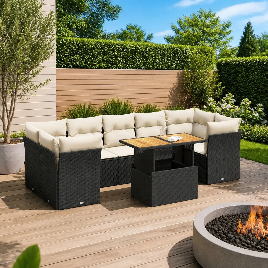 8 Piece Outdoor Sofa Set with Storage and Adjustable Table
