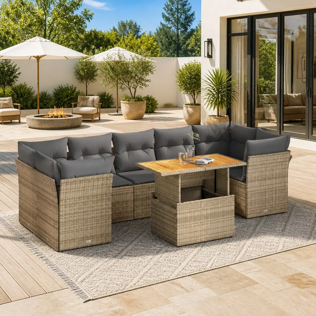 Garden Sofa Set 8 Piece Outdoor Furniture Patio Beige Poly Rattan Modular