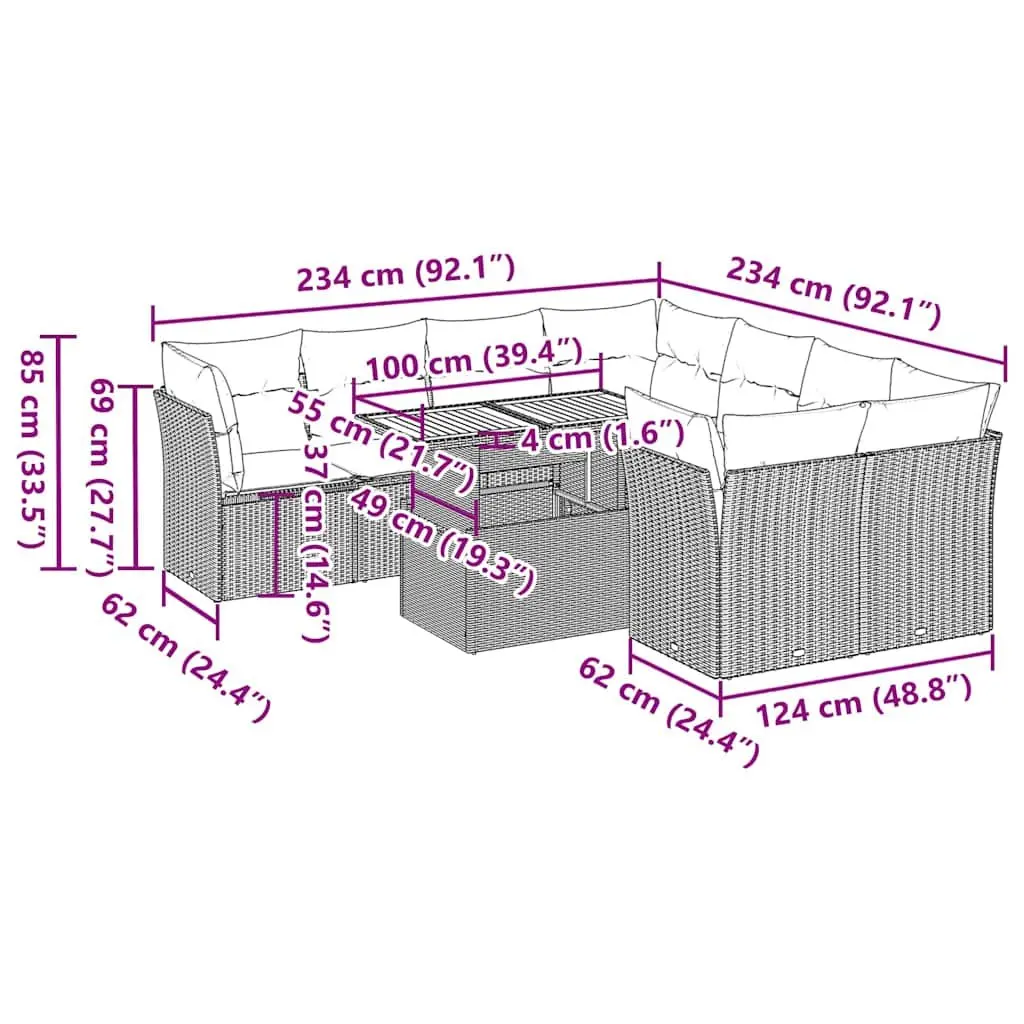 9 Piece Garden Sofa Set Outdoor Furniture Patio Seating Black