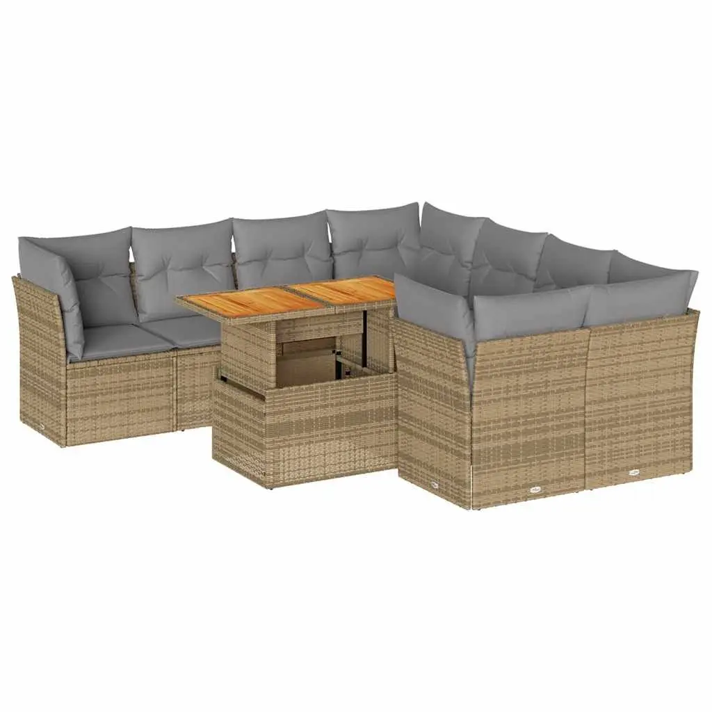 9 Piece Garden Sofa Set Outdoor Furniture Beige Poly Rattan with Cushions