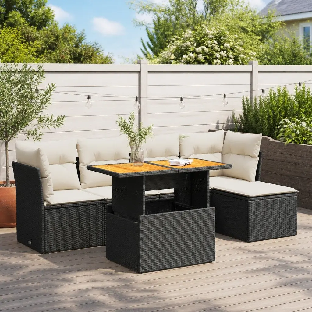 Garden Sofa Set Outdoor Furniture 6 Piece Modular Black Poly Rattan