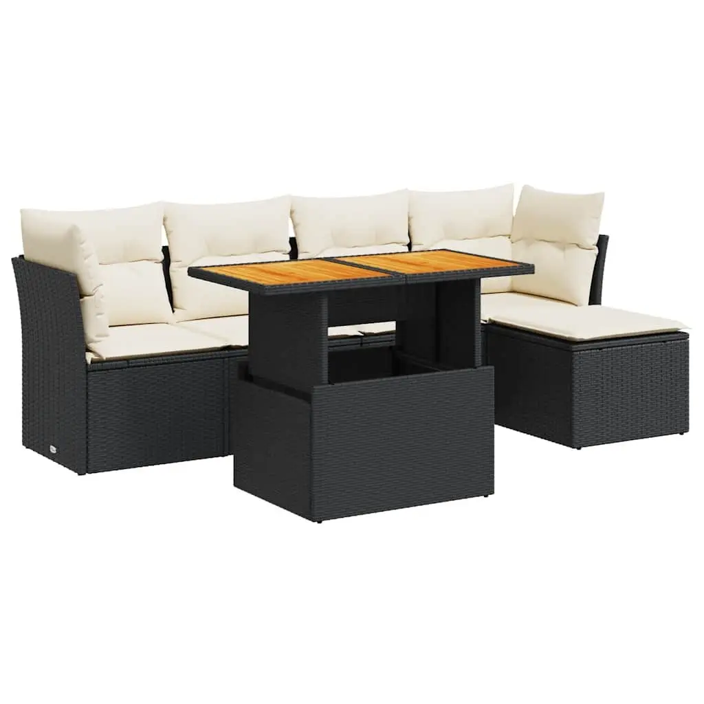 Garden Sofa Set Outdoor Furniture 6 Piece Modular Black Poly Rattan