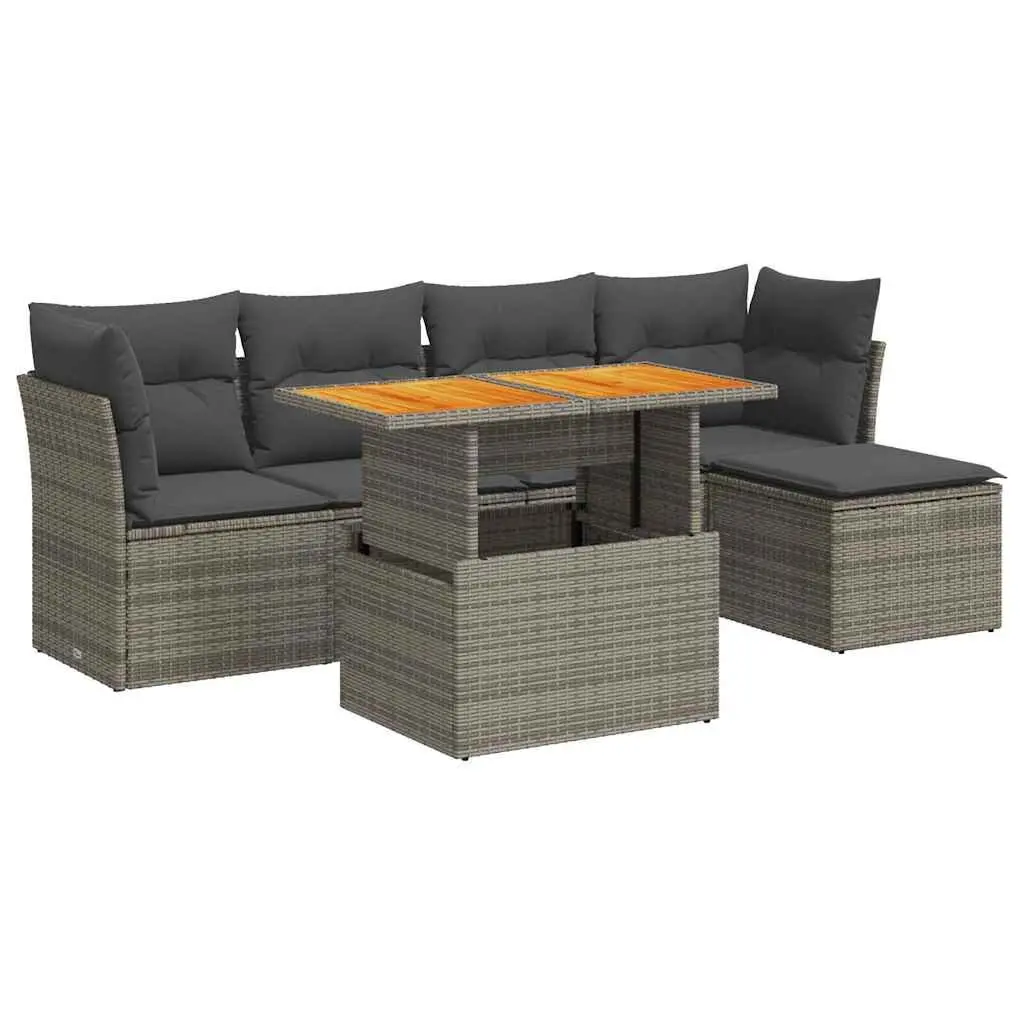 Garden Sofa Set 6 Piece Outdoor Furniture Modular Grey Poly Rattan