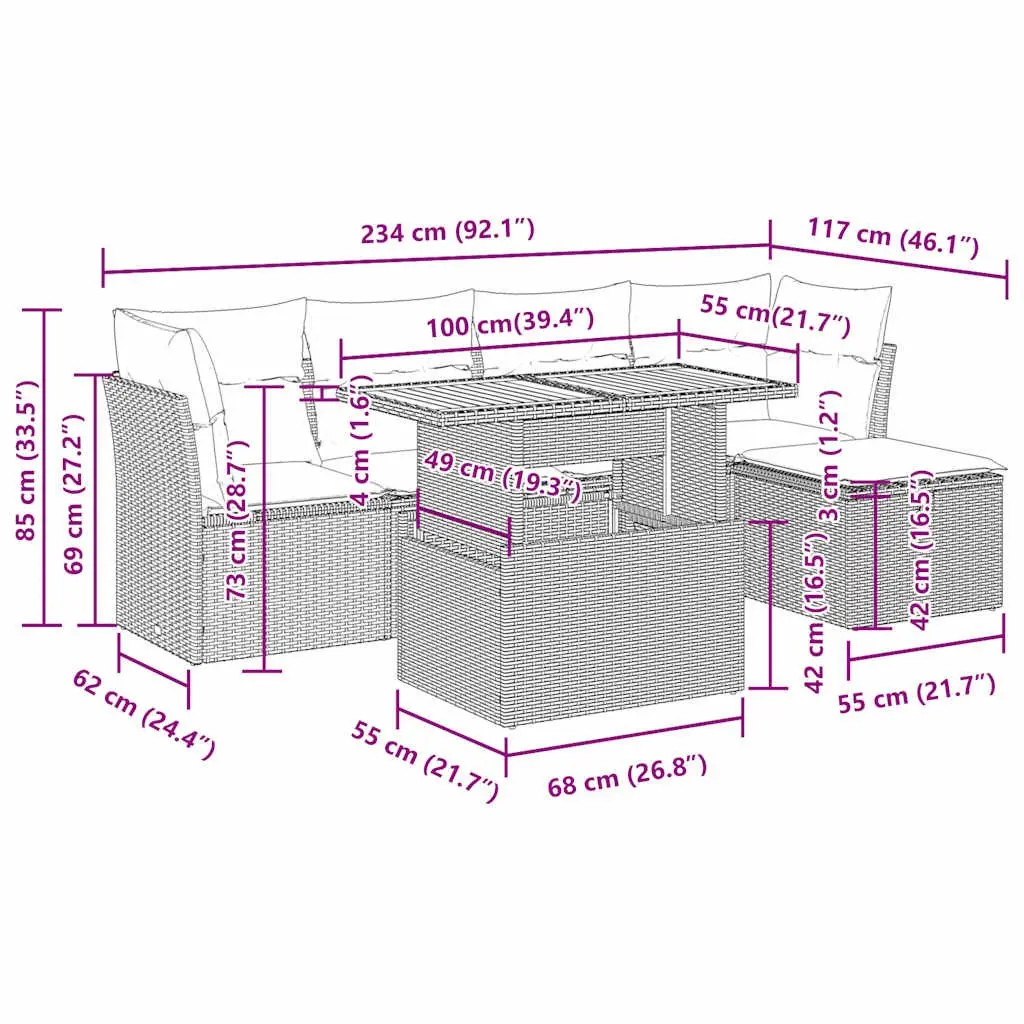 Garden Sofa Set 6 Piece Outdoor Furniture Modular Grey Poly Rattan