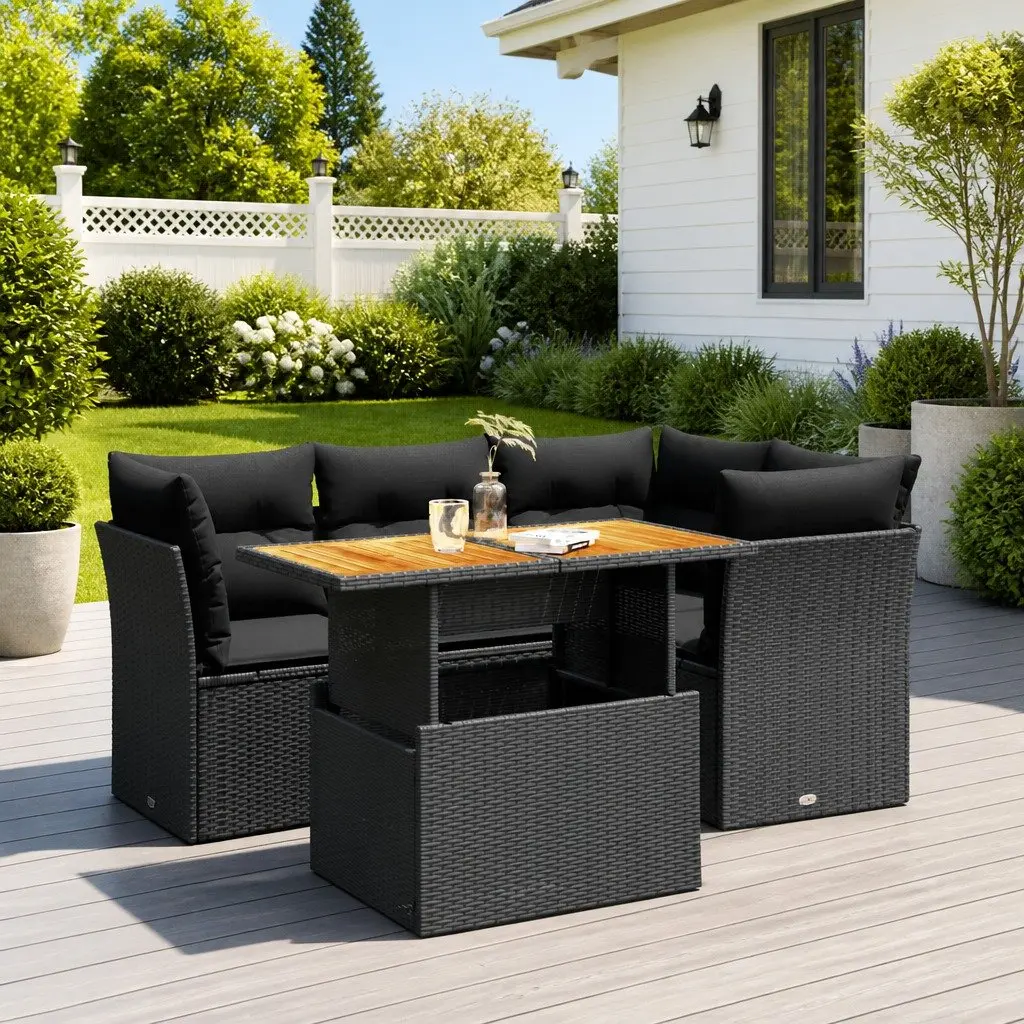 Garden Sofa Set 5 Piece Outdoor Furniture Patio Modular Black with Cushions