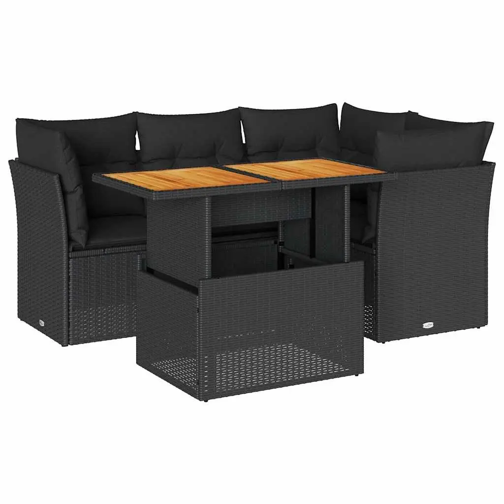 Garden Sofa Set 5 Piece Outdoor Furniture Patio Modular Black with Cushions