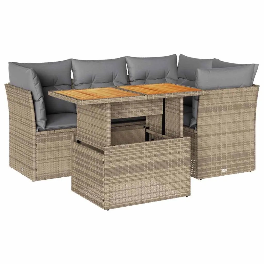 Garden Sofa Set 5 Piece Outdoor Furniture Beige PE Rattan Patio Lounge
