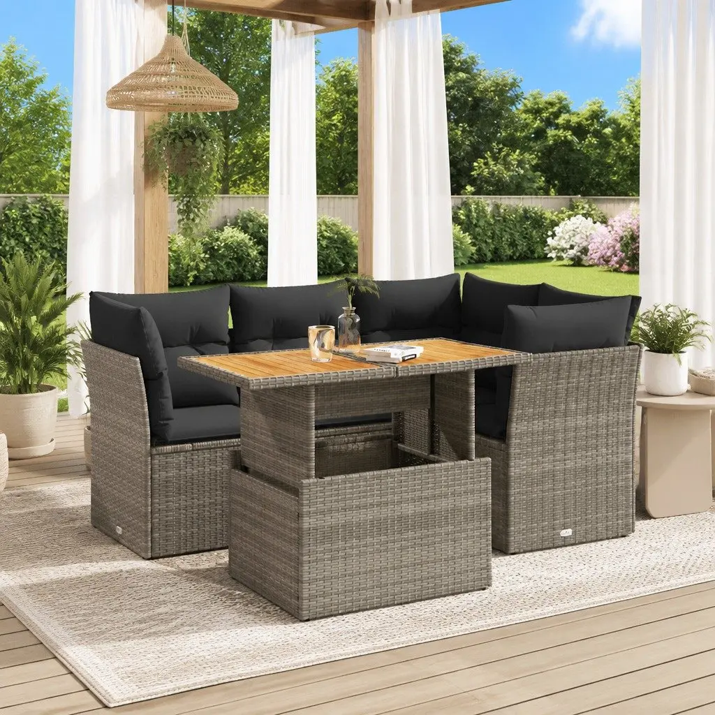 Garden Sofa Set 5 Piece Modular Outdoor Furniture Grey Rattan Patio Seating